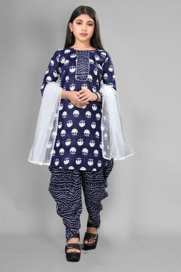 Sufiya Creaction Girls Attractive Aline Cotton kurti Printed Kurti and Dhoti Dupatta Sets for kids Girls kurti pant set kurtas kurtis
